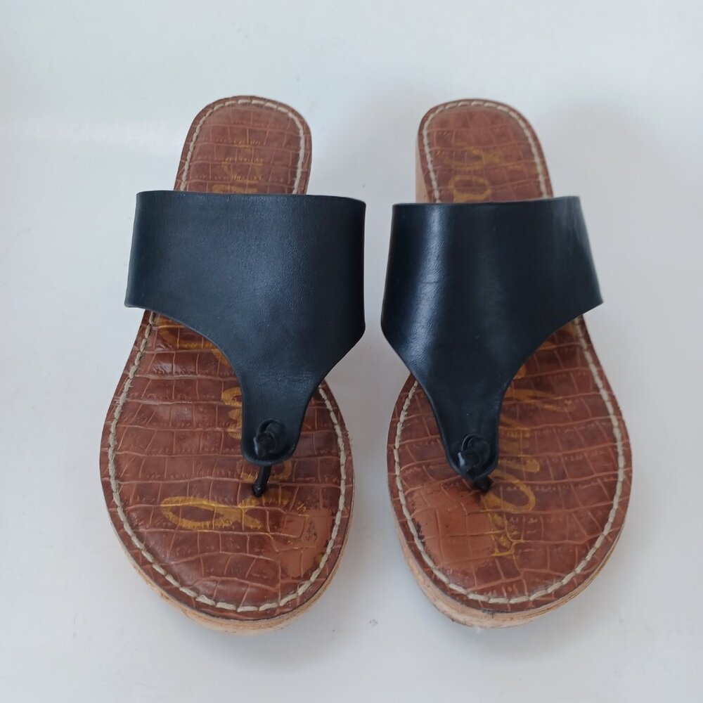 Sam Edelman Cork Wedge Sandals Black Leather Roy 3D Platform Shoes Womens 8.5 - Picture 3 of 15